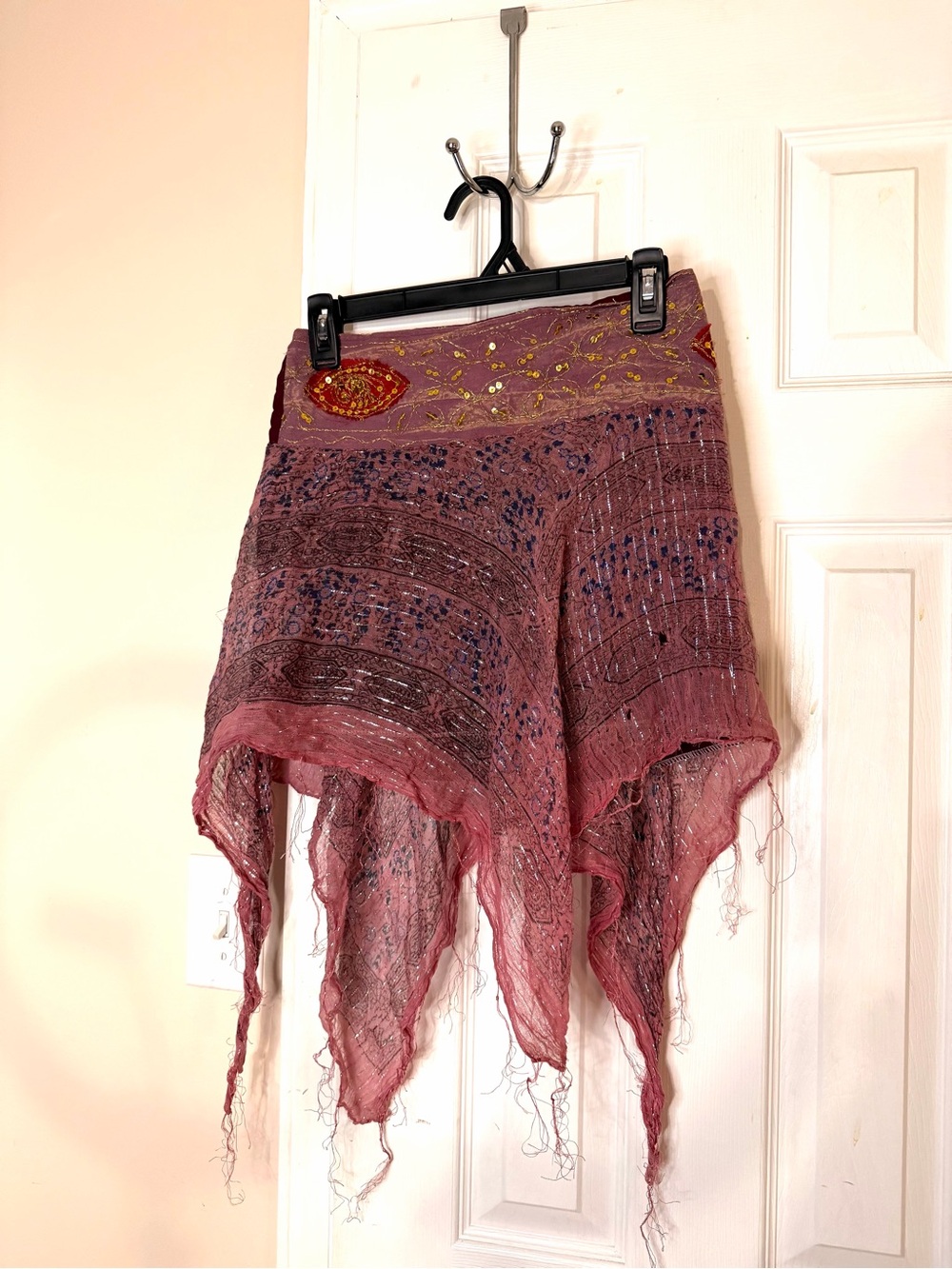 Women’s distressed Y2K Asymmetrical Handkerchief Hem Skirt - Dusty Rose